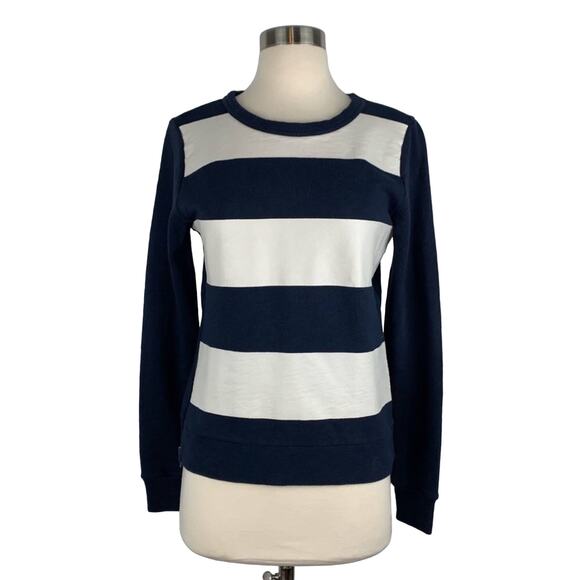 J CREW Navy White Nautical Preppy Striped Crew Neck Zipper Pullover Sweater XS - Picture 2 of 8